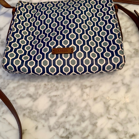 Fossil Crossbody Bag Arctic Blue Geometric Leather Super Cute Color - Picture 12 of 16